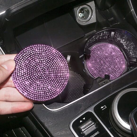 Pink Bling Rhinestone Car Cup Holder Coaster, 2 Pack - Picture 1 of 4